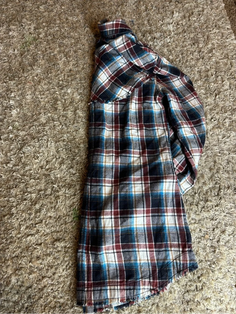 Free People We The Free Distressed Raw Hem Plaid Button-Down Shirt